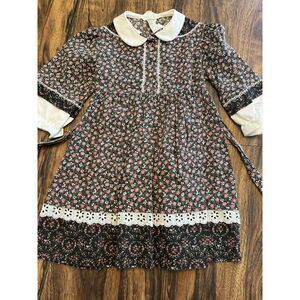 Vtg Cinderella Girl's Sz 6 Dress Floral Flower Cottagecore Lace Trim